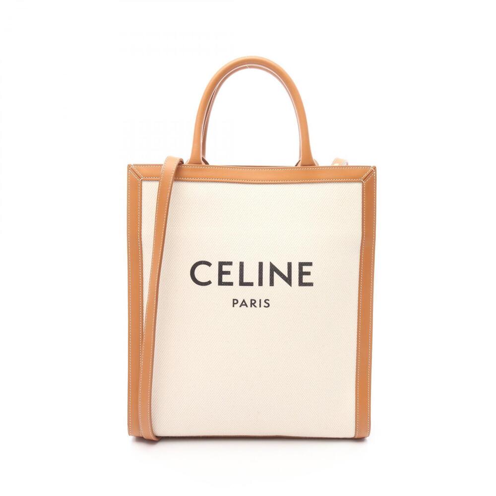 Celine Vertical Cabas Tote Bag Canvas Leather White Brown